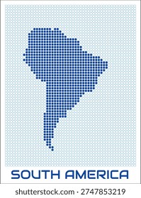 South America dot map. Dotted shape of the continent. South America boundary dots with title. Vector illustration.