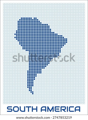 South America dot map. Dotted shape of the continent. South America boundary dots with title. Vector illustration.