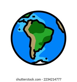 south america earth planet map color icon vector. south america earth planet map sign. isolated symbol illustration