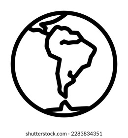 south america earth planet map line icon vector. south america earth planet map sign. isolated contour symbol black illustration