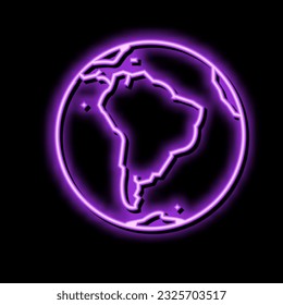 south america earth planet map neon light sign vector. south america earth planet map sign. isolated symbol illustration