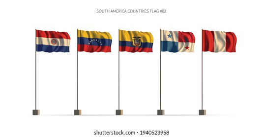 South America Flag. Latin American Countries Flag Series 3d Illustration Vector.