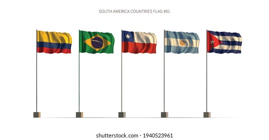 South America flag. Latin american countries flag series 3d illustration vector.