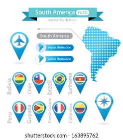 South america. flag pointer. vector Illustration.