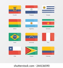 South America Flag Set. Flat design