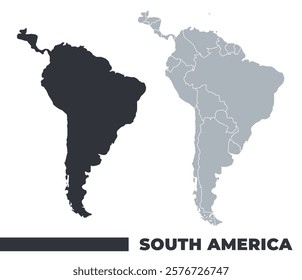 South America flat and border outline vector maps