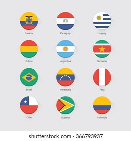 South America flat flags set