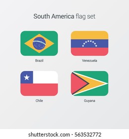South America flat flags set 