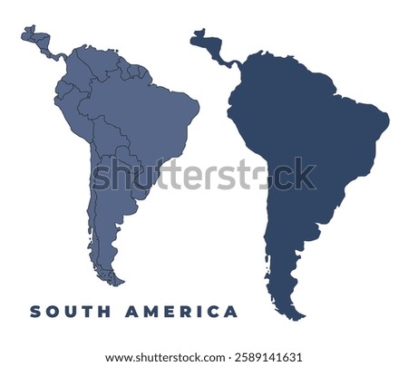 South America flat and outline vector map set
