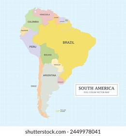 Mapa de Vector a todo color de Sudamérica. Capa separada fácilmente editable.	
