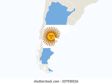 South America with highlighted Argentina map. Vector Illustration.
