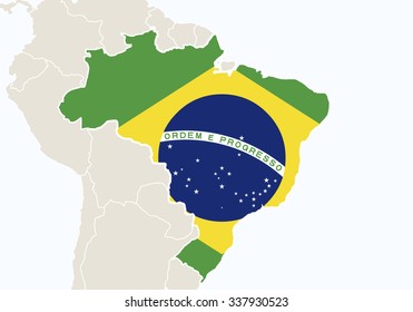South America with highlighted Brazil map. Vector Illustration.

