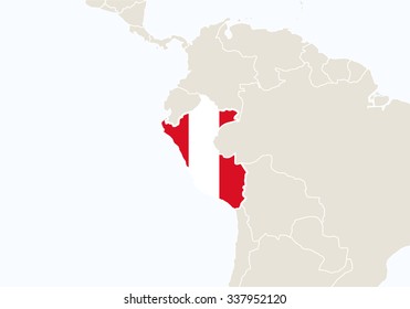 South America with highlighted Peru map. Vector Illustration.
