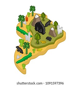 South America Isometric Map Animal and plants. flora and fauna on mainland. Vector
