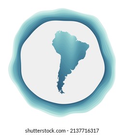 South America Logo. Badge Of The Continent. Layered Circular Sign Around South America Border Shape. Authentic Vector Illustration.