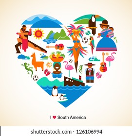 South America love - concept illustration with vector icons