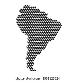 South America mainland map from 3D black cubes isometric abstract concept, square pattern, angular geometric shape. Vector illustration.