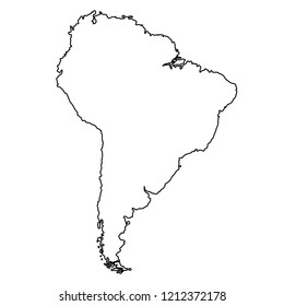 South America map from black contour curves lines on white background. Vector illustration.