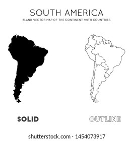 South America map. Blank vector map of the Continent with countries. Borders of South America for your infographic. Vector illustration.