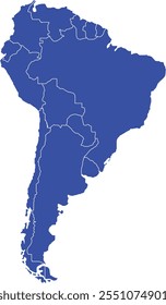 South America MAP in Blue, Country Border, South America Map, Border line of South America, Geographic Map