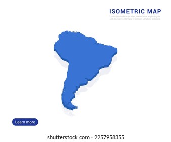 South America map blue isolated on white background with 3d isometric vector illustration.