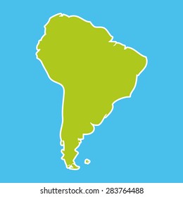 South America map blue ocean and green continent. Vector