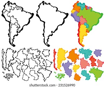 South America map with brush stroke.