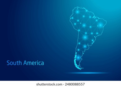 South America map - concept of communication technology, graphic of low poly.