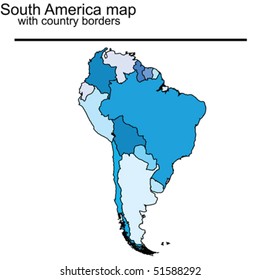 South America map with country borders