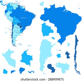 South America map and country contours - Illustration