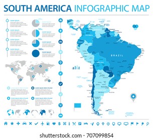 South America Map - Detailed Info Graphic Vector Illustration