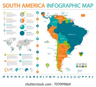 South America Map - Detailed Info Graphic Vector Illustration