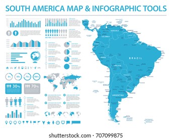 South America Map - Detailed Info Graphic Vector Illustration