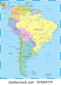 South America Map - Detailed Vector Illustration