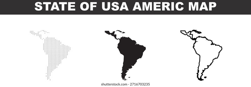 Mapa de América del Sur en diferentes estilos sobre fondo blanco