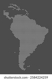 South America map dot on gray background.  Dotted map of South America and Caribs for your web site design, app, UI. Continent of South America. Vector eps10.