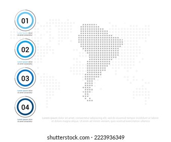 Mapa sudamericano de puntos grises para presentación. Concepto creativo para infografía.