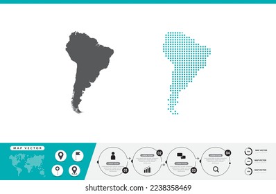 South America map of dots gray and green for presentation. Set couple pixel creative concept for infographic.