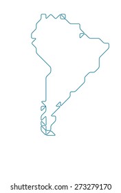 South America map drawn with thin line on a invisible grid of rounded squares and triangles