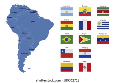 south america map and flags
