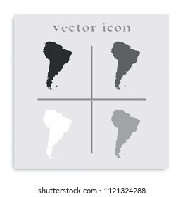 South America map flat black and white vector icon.