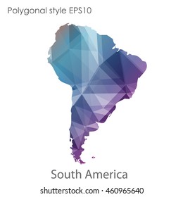 South America map in geometric polygonal style.Abstract gems triangle,modern design background.Vector Illustration EPS10.