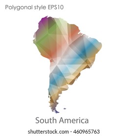 South America map in geometric polygonal style.Abstract gems triangle,modern design background.Vector Illustration EPS10.