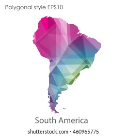 South America map in geometric polygonal style.Abstract gems triangle,modern design background.Vector Illustration EPS10.