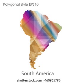South America map in geometric polygonal style.Abstract gems triangle,modern design background.Vector Illustration EPS10.