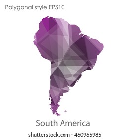 South America map in geometric polygonal style.Abstract gems triangle,modern design background.Vector Illustration EPS10.