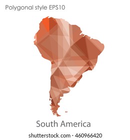 South America map in geometric polygonal style.Abstract gems triangle,modern design background.Vector Illustration EPS10.