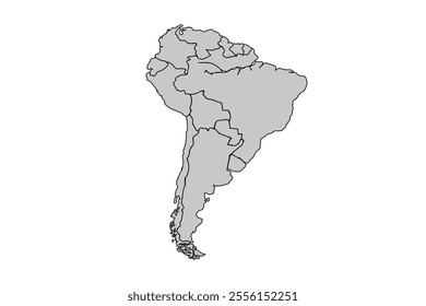 South America map Grayscale,isolated on white background for website layouts,background,education, precise,customizable,Travel worldwide,map silhouette backdrop,earth geography, political,reports.