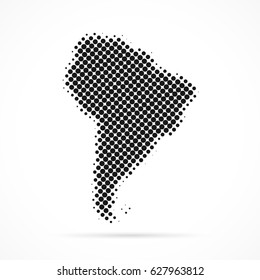 South America map in halftone. Dotted illustration isolated on a white background.
Vector illustration.