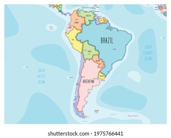 South America map - hand-drawn cartoon style